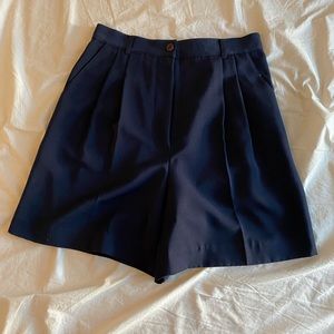 High Waist Navy Pleated Shorts